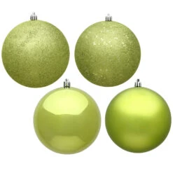 12 Inch Lime Green Round Christmas Ball Ornament Shatterproof Set Of 4 Assorted Finishes