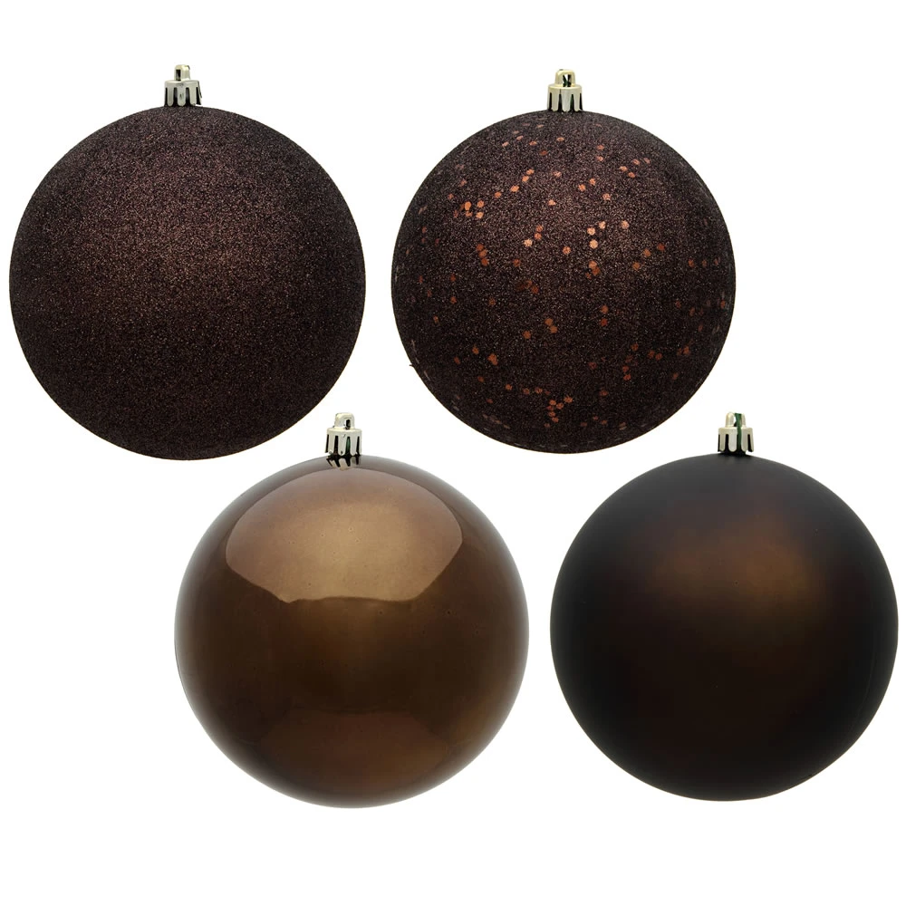 12 Inch Chocolate Round Christmas Ball Ornament Shatterproof Set Of 4 Assorted Finishes 3 12 Inch Chocolate Round Christmas Ball Ornament Shatterproof Set Of 4 Assorted Finishes