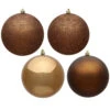 12 Inch Mocha Round Christmas Ball Ornament Shatterproof Set Of 4 Assorted Finishes -Winter Decor Hub N593076DA