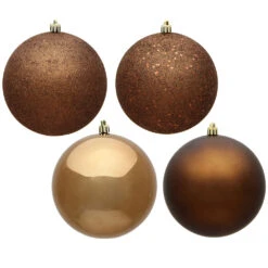 12 Inch Mocha Round Christmas Ball Ornament Shatterproof Set Of 4 Assorted Finishes