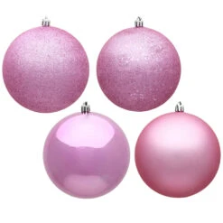 12 Inch Pink Round Christmas Ball Ornament Shatterproof Set Of 4 Assorted Finishes