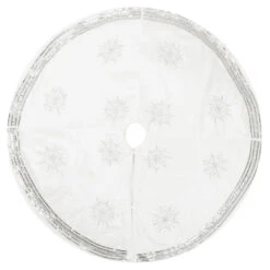 60 Inch Pure White Polysilk Dupioni Sequin Beaded Snowflake Decorative Christmas Tree Skirt