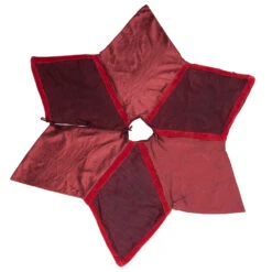 60 Inch Two Tone Burgundy Polysilk Dupioni Cotton Velvet Frosted Decorative Christmas Tree Skirt