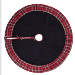 Black Red Plaid And Pleated Duckcloth Scotsman Decorative Christmas Tree Skirt