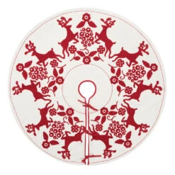 60 Inch White With Red Reindeer Design Cotton Scandia Decorative Christmas Tree Skirt