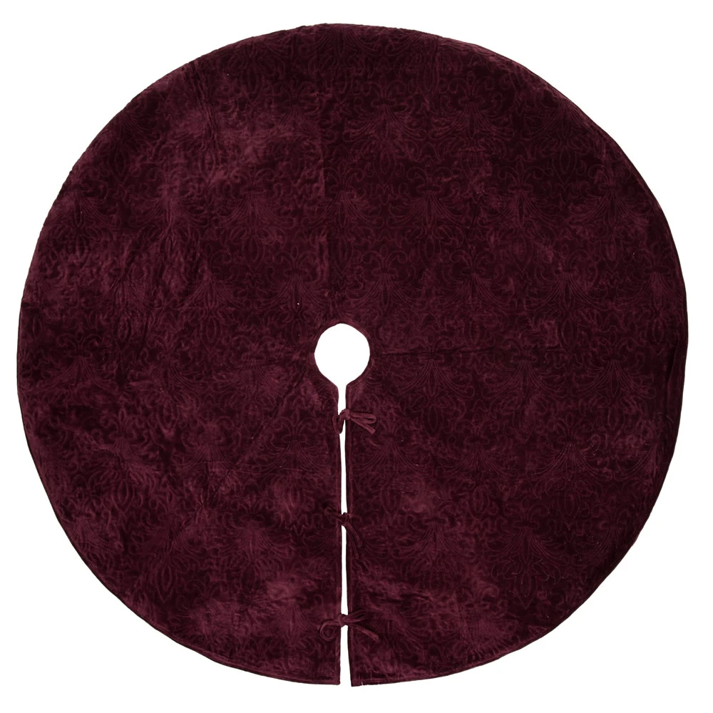 60 Inch Sangria Cotton Velvet Embroidered Quilted Christmas Eve Wine Decorative Christmas Tree Skirt 3 60 Inch Sangria Cotton Velvet Embroidered Quilted Christmas Eve Wine Decorative Christmas Tree Skirt