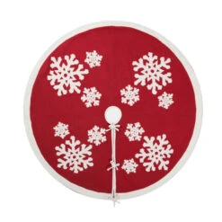 60 Inch Red And White Snowflake Cotton Duck Cloth Felt Flakes Decorative Christmas Tree Skirt