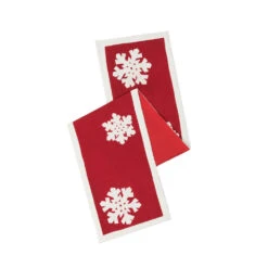 Red And White Snowflake Cotton Duck Cloth Felt Flakes Decorative Christmas Table Runner