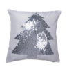 18 Inch Pure White Polysilk Dupioni With Silver Embellished Tree Sequin Decorative Christmas Tree Pillow -Winter Decor Hub QTX17371