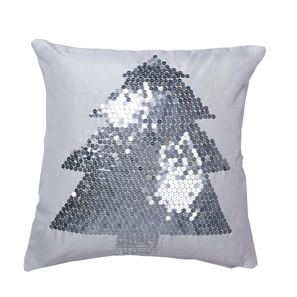 18 Inch Pure White Polysilk Dupioni With Silver Embellished Tree Sequin Decorative Christmas Tree Pillow 3 18 Inch Pure White Polysilk Dupioni With Silver Embellished Tree Sequin Decorative Christmas Tree Pillow