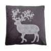 18 Inch Gray Cotton Velvet With White Aari And Silver Metallic Zari Embroidery Nordic Deer Decorative Christmas Pillow