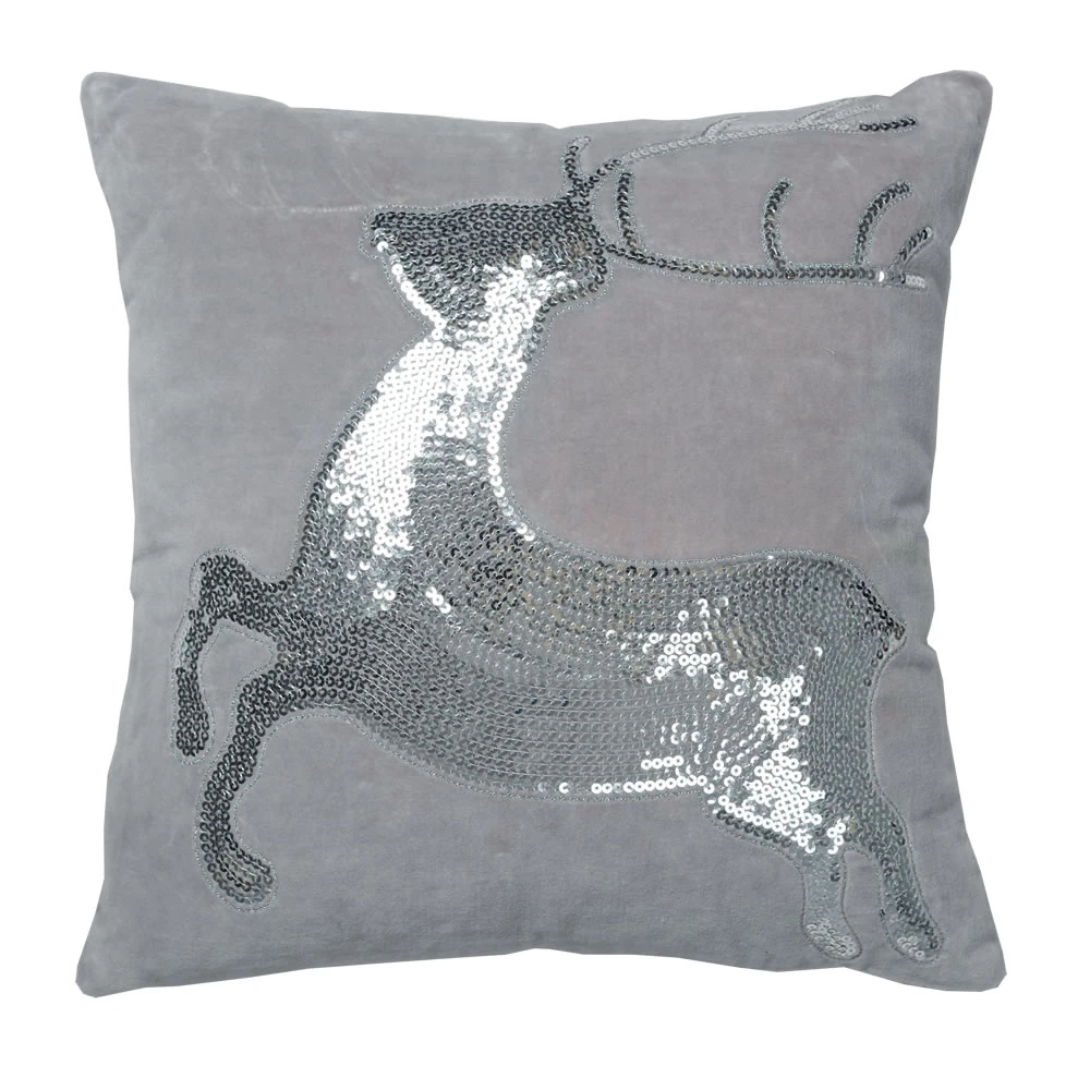 18 Inch Gray Cotton Velvet With Silver Sequin Motif Sparkling Deer Decorative Christmas Pillow 3 18 Inch Gray Cotton Velvet With Silver Sequin Motif Sparkling Deer Decorative Christmas Pillow