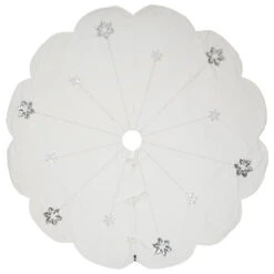 60 Inch Plush White Cotton Velvet With Silver Sequin Embroidery Motif Silver Flakes Decorative Christmas Tree Skirt