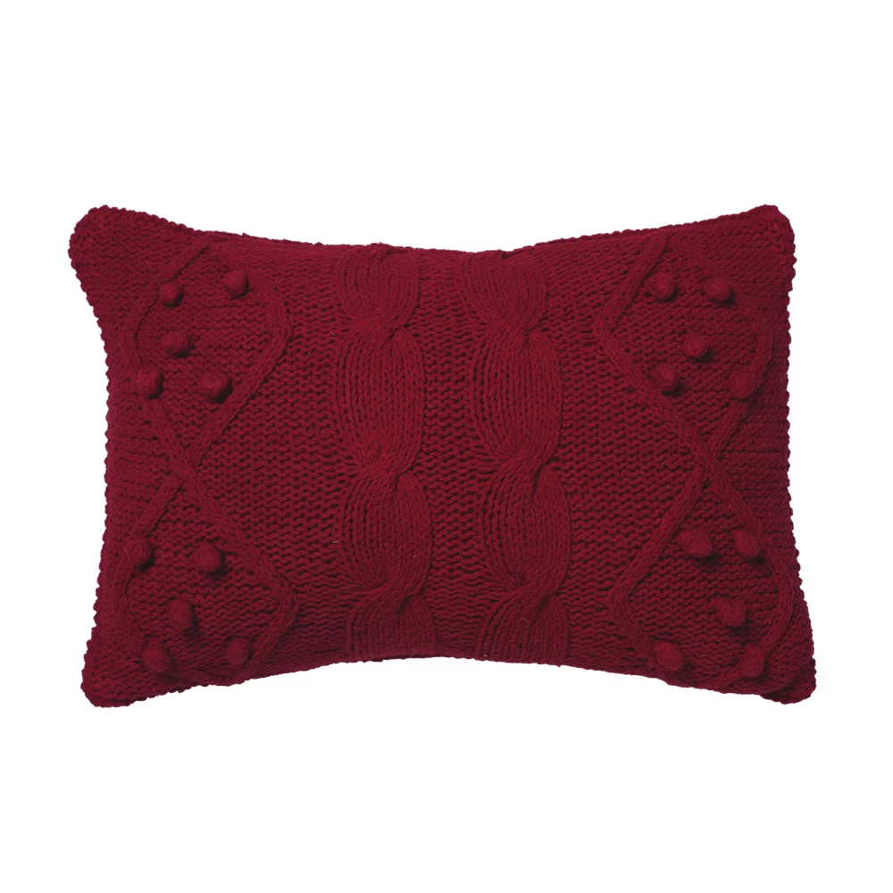 14 Inch Red Hand-knit Cotton Cable French Knot Cushion Decorative Christmas Pillow 3 14 Inch Red Hand-knit Cotton Cable French Knot Cushion Decorative Christmas Pillow