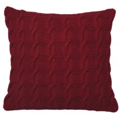 18 Inch Red Hand-knit Cotton Cable Cushion Decorative Christmas Pillow