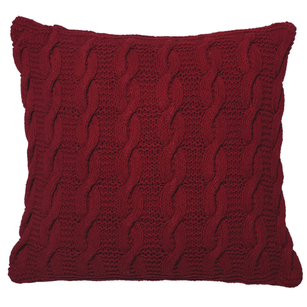 18 Inch Red Hand-knit Cotton Cable Cushion Decorative Christmas Pillow 3 18 Inch Red Hand-knit Cotton Cable Cushion Decorative Christmas Pillow