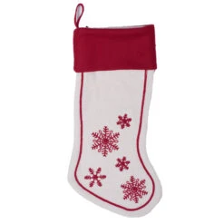 Red And White Festive Wool Felt With Aari Embroidery Motif Let It Snow Decorative Christmas Stocking
