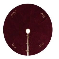 60 Inch Burgundy Cotton Velvet Embroidered Motif With Gold Twist Cord Noel Decorative Christmas Tree Skirt