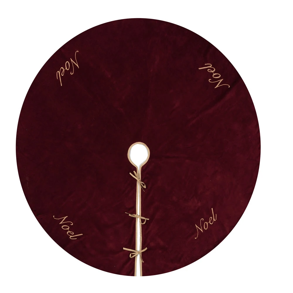 60 Inch Burgundy Cotton Velvet Embroidered Motif With Gold Twist Cord Noel Decorative Christmas Tree Skirt 3 60 Inch Burgundy Cotton Velvet Embroidered Motif With Gold Twist Cord Noel Decorative Christmas Tree Skirt