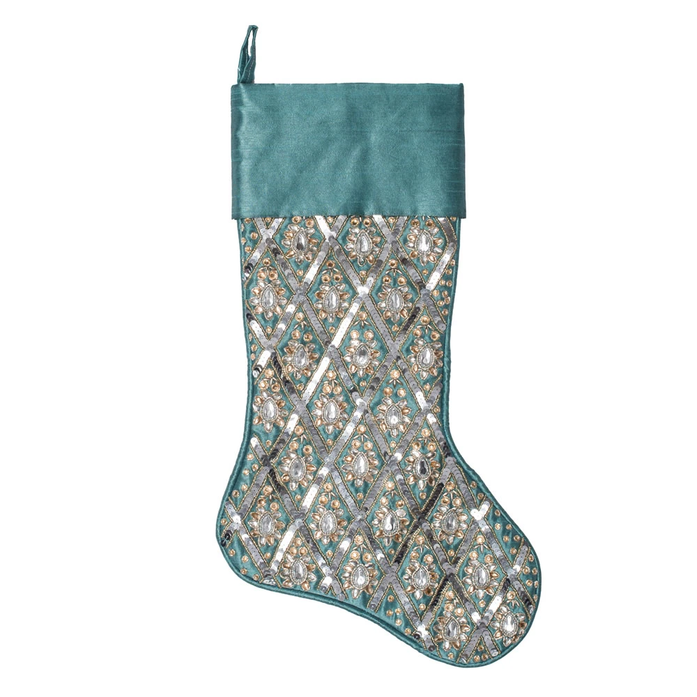 20 Inch Turquoise Sequin Diamond Decorative Christmas Stocking 3 20 Inch Turquoise Sequin Diamond Decorative Christmas Stocking