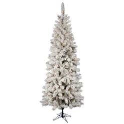7.5 Foot Flocked Pacific Pencil Artificial Christmas Tree 400 DuraLit LED M5 Italian Warm White Mini Lights