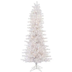 10 Foot Crystal White Slim Artificial Christmas Tree 950 LED Warm White Lights