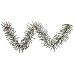 9 Foot Flocked London Garland 100 DuraLit LED M5 Italian Multi Color Mini Lights With 10 G40 Multi Color Globe Lights