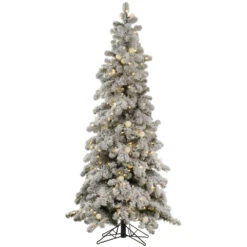 4 Foot Flocked Kodiak Artificial Christmas Tree 150 DuraLit LED M5 Italian Warm White Mini Lights With 25 G40 LED Frosted White Globe Lights