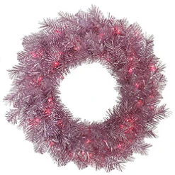 5 Foot Orchid Pink Tinsel Artificial Christmas Wreath 200 Pink Lights