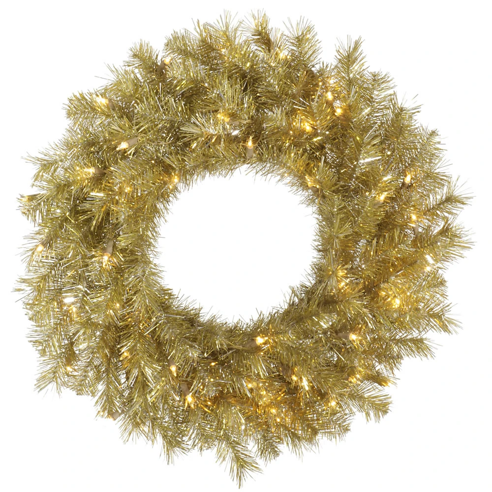 30 Inch Gold Silver Tinsel Artificial Christmas Wreath 50 DuraLit Incandescent Clear Mini Lights 3 30 Inch Gold Silver Tinsel Artificial Christmas Wreath 50 DuraLit Incandescent Clear Mini Lights
