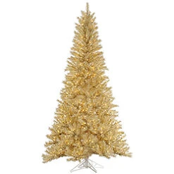 9 Foot White And Gold Tinsel Artificial Christmas Tree 1000 Clear Lights