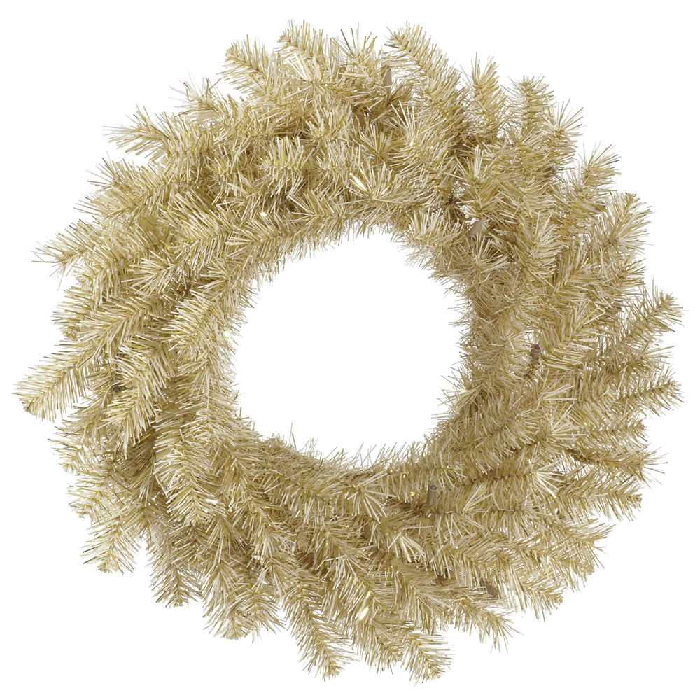 24 Inch Gold White Tinsel Artificial Christmas Wreath Unlit 3 24 Inch Gold White Tinsel Artificial Christmas Wreath Unlit