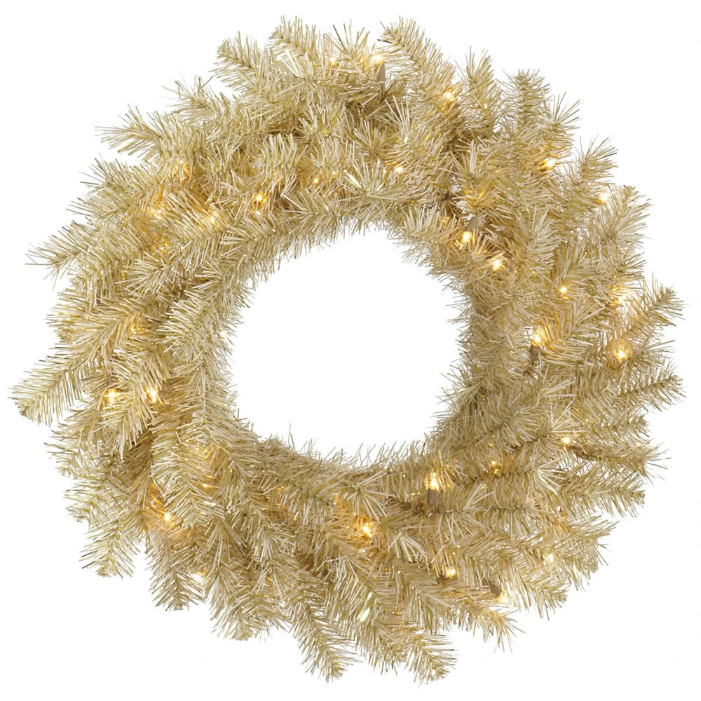 36 Inch White Gold Tinsel Artificial Christmas Wreath 100 DuraLit LED M5 Italian Warm White Mini Lights 3 36 Inch White Gold Tinsel Artificial Christmas Wreath 100 DuraLit LED M5 Italian Warm White Mini Lights