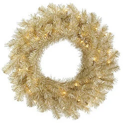 48 Inch White Gold Tinsel Wreath 100 Clear Lights