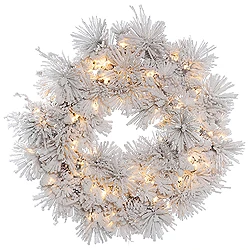 30 Inch Flocked Alberta Wreath With Pine Cones 50 DuraLit Clear Lights 3 30 Inch Flocked Alberta Wreath With Pine Cones 50 DuraLit Clear Lights