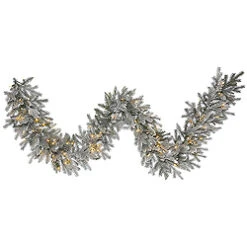 9 Foot Frosted Sable Pine Garland 100 LED Warm White Lights