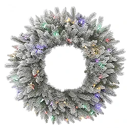 24 Inch Frosted Sable Pine Wreath 50 LED Multi Lights 3 24 Inch Frosted Sable Pine Wreath 50 LED Multi Lights