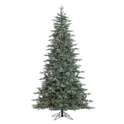 7.5 Foot Crystal Frosted Balsam Fir Artificial Christmas Tree - 750 DuraLit Incandescent Clear Mini Lights - 56 Ornaments