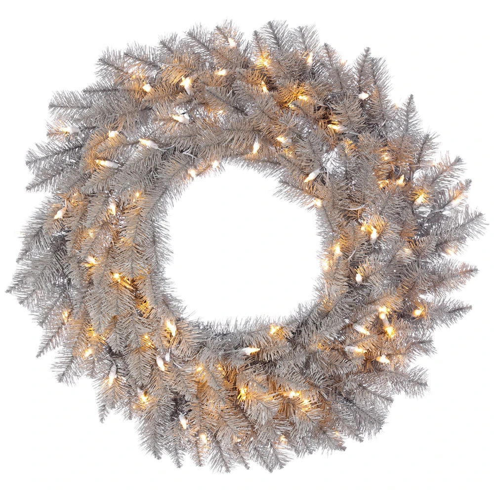 24 Inch Platinum Fir Artificial Christmas Wreath 50 LED M5 Italian Warm White Mini Lights 3 24 Inch Platinum Fir Artificial Christmas Wreath 50 LED M5 Italian Warm White Mini Lights