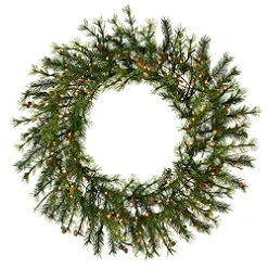 48 Inch Mixed Country Artificial Christmas Wreath 100 LED Warm White Lights