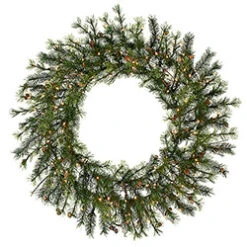 5 Foot Prelit Mixed Country Artificial Christmas Wreath 280 Clear Lights