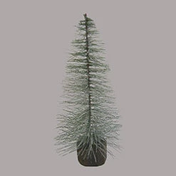 6 Inch Blue Spruce Frosted Village Tree - Wood Stand 4 Per Set