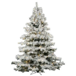 6.5 Foot Flocked Alaskan Artificial Christmas Tree 600 LED Warm White Lights