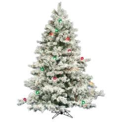 7.5 Foot Flocked Alaskan Artificial Christmas Tree 800 DuraLit Incandescent Mini Multi Color 45 G50 Multi Color Lights