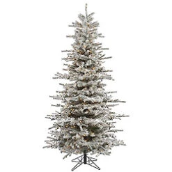 7.5 Foot Flocked Slim Sierra Artificial Christmas Tree 700 Clear Lights
