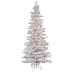 7.5 Foot Flocked White Slim Artificial Christmas Tree 400 DuraLit Clear Lights 3 7.5 Foot Flocked White Slim Artificial Christmas Tree 400 DuraLit Clear Lights