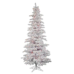 7.5 Foot Flocked White Slim Artificial Christmas Tree 400 DuraLit Multi Lights 3 7.5 Foot Flocked White Slim Artificial Christmas Tree 400 DuraLit Multi Lights
