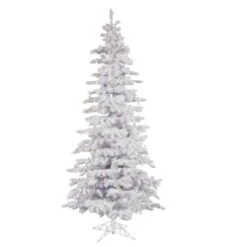 7.5 Foot Flocked White Slim Artificial Christmas Tree 400 LED Multi Lights