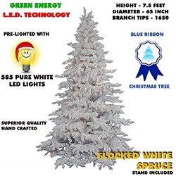7.5 Foot Flocked White Spruce Lighted Artificial Christmas Tree White Lights 3 7.5 Foot Flocked White Spruce Lighted Artificial Christmas Tree White Lights