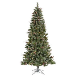 7 Foot Snow Tipped Pine And Berry Artificial Christmas Tree 350 DuraLit LED M5 Italian Warm White Mini Lights